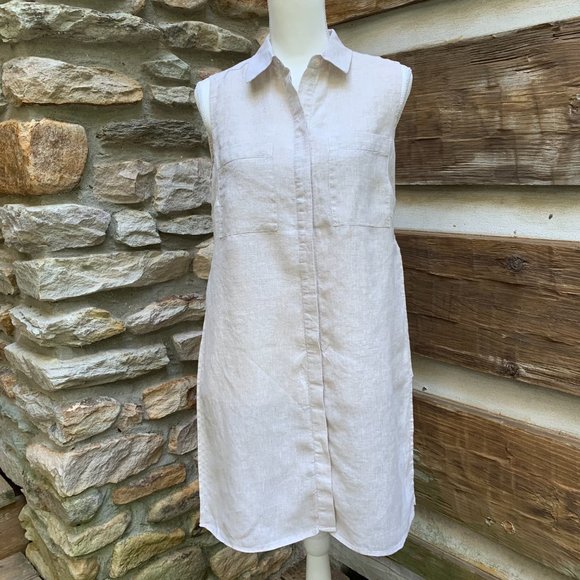 Chico's Washable linen Side Slit Tunic Top Shirt Natural tan Sz 0 (4) Small - Picture 2 of 13